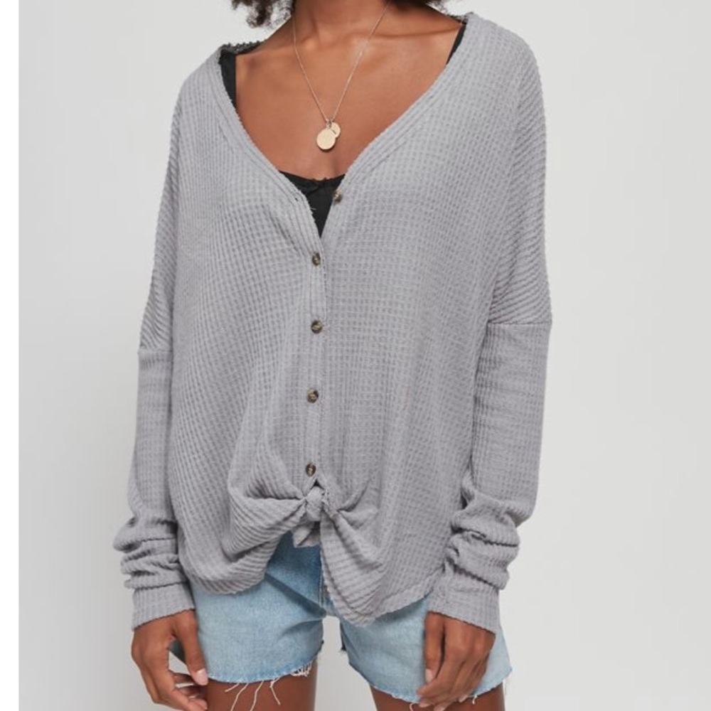 UO Oversized Thermal Button Front Top